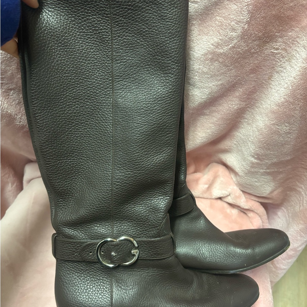 Gucci Dark Brown Leather Mid-Calf Heeled Boots with Silver Buckle - Picture 11 of 12